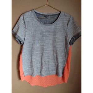 MARKET & SPRUCE M Medium Top Blouse GRAY ORANGE Mid Weight Knit CHIFFON BACK
